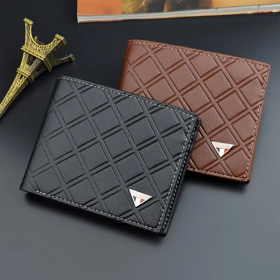 Men's Plaid Embossed Leather Wallet