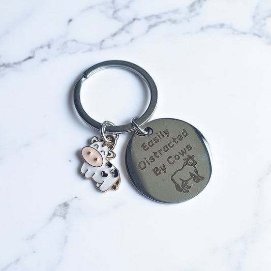 "Easily Distracted by Cows" Keychain