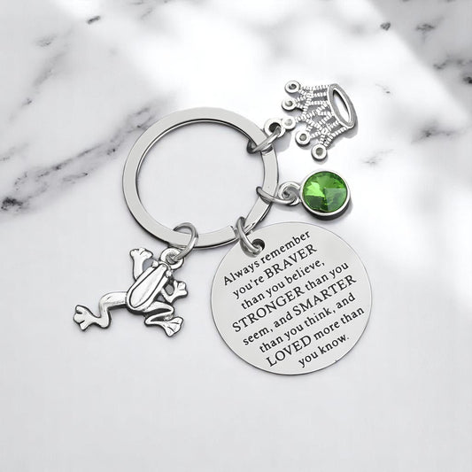 Green Rhinestone Frog Keychain